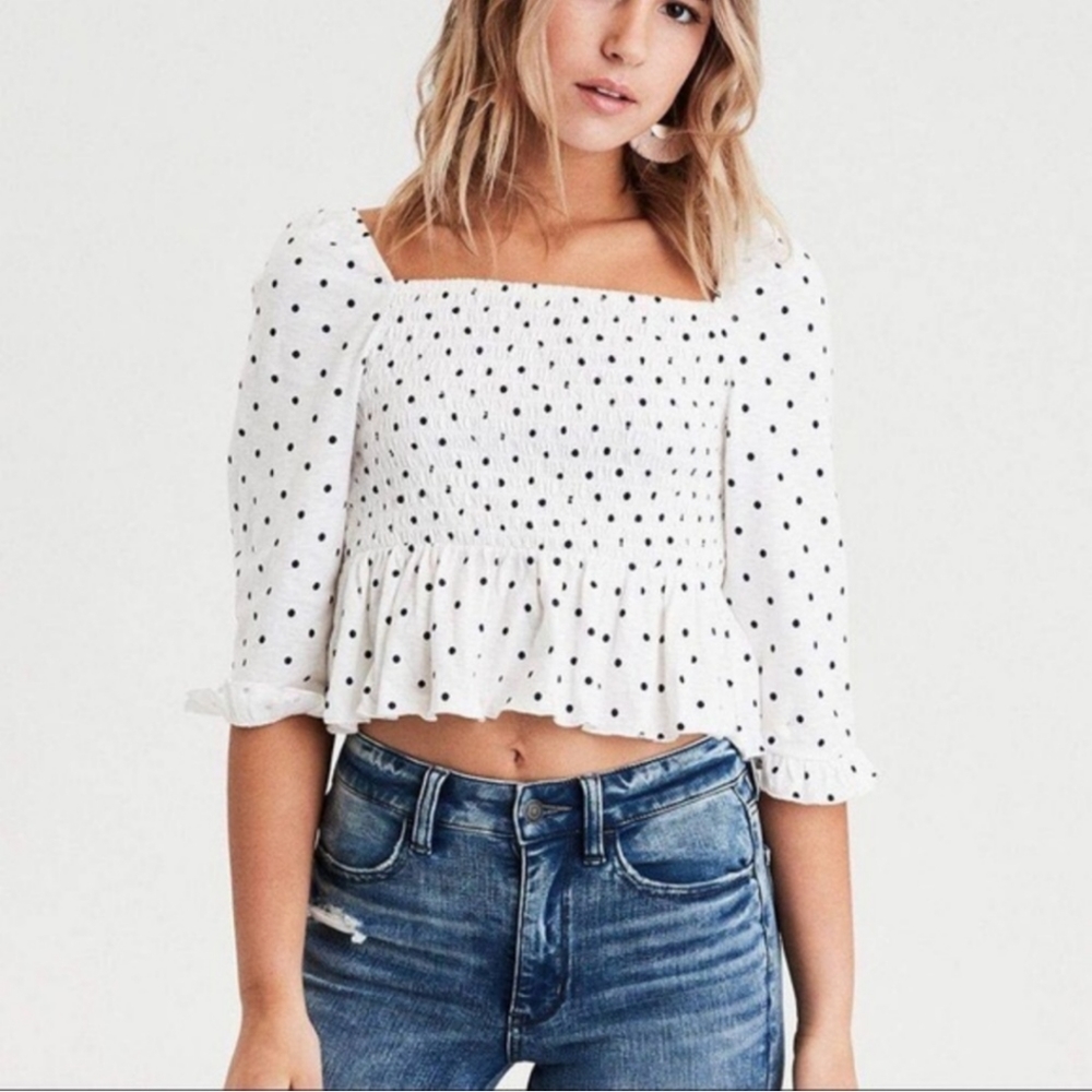 American eagle peplum polkadot crop top